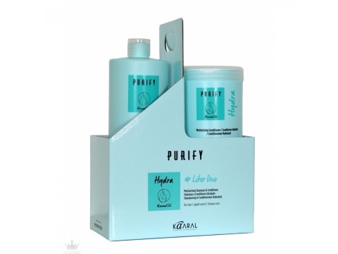 KAARAL PURIFY new HYDRA DUO Drėkinamasis šampūnas ir kondicionierius sausiems plaukams su migdolų, alyvuogių, ryžių aliejais, 2x1000 ml